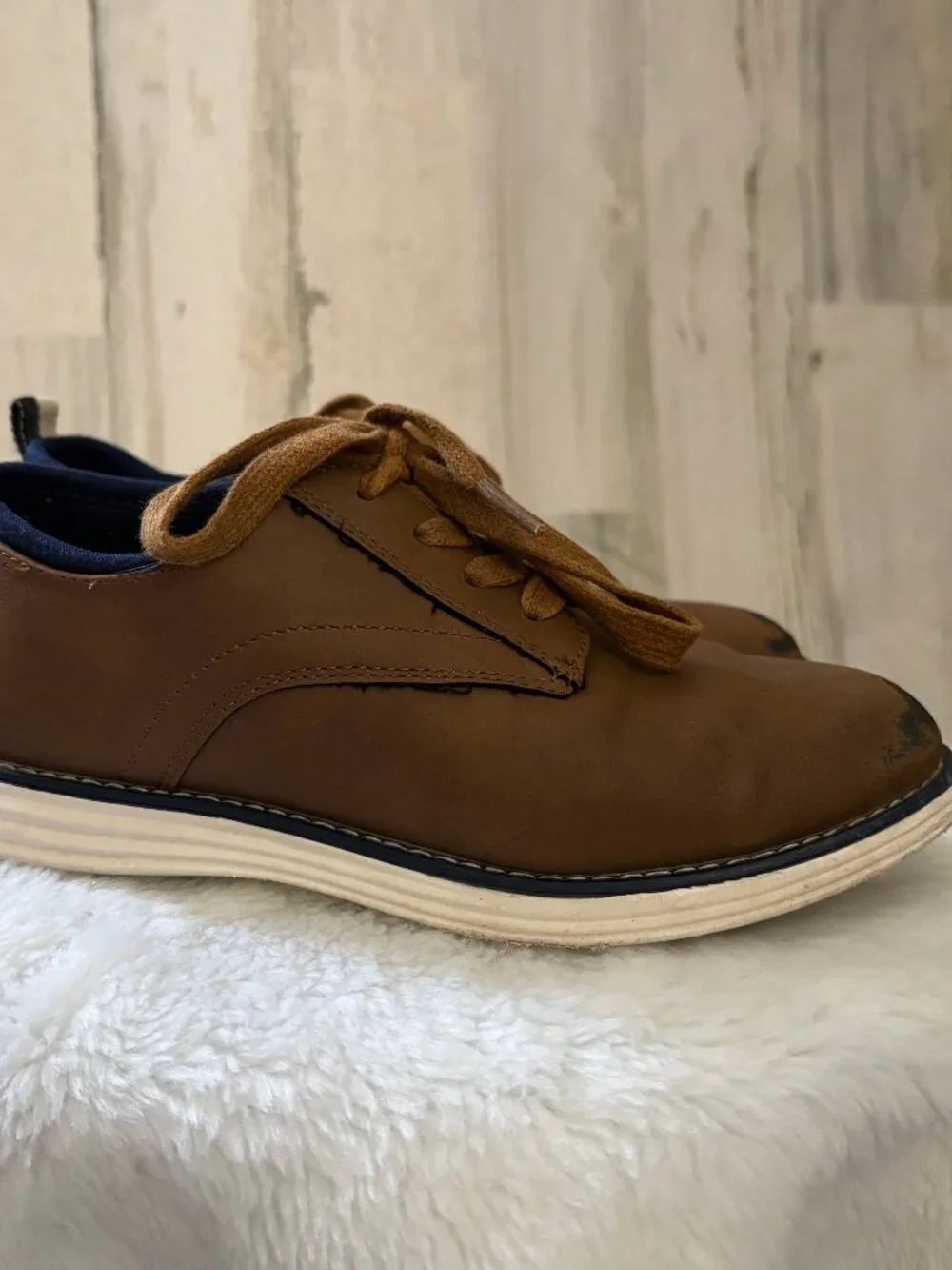 Cat & Jack Little Boys Size 2 Lace Up Brown Casual Shoes Rubber Soles